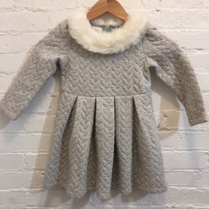 Quilted Dress with Faux Fur Collar